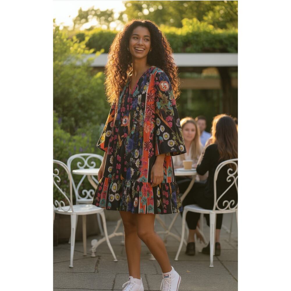 Cynthia Rowley Pleated Button Up Flutter Sleeve D… - image 1